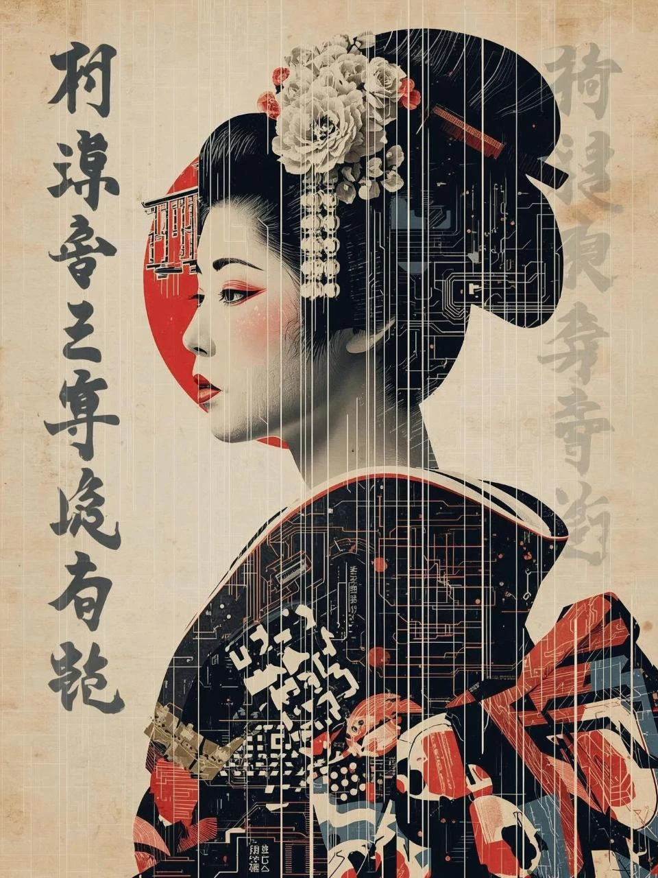 Póster A3 – Geisha japonesa retro-futurista – Decoración de pared – photo 3